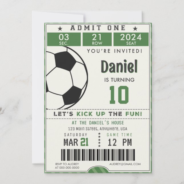 Soccer Birthday Invitation Sport Birthday  (Front)