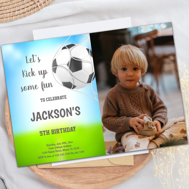 Soccer Birthday Invitation with Photo (Ball in Net Soccer Birthday Invitations with photo)