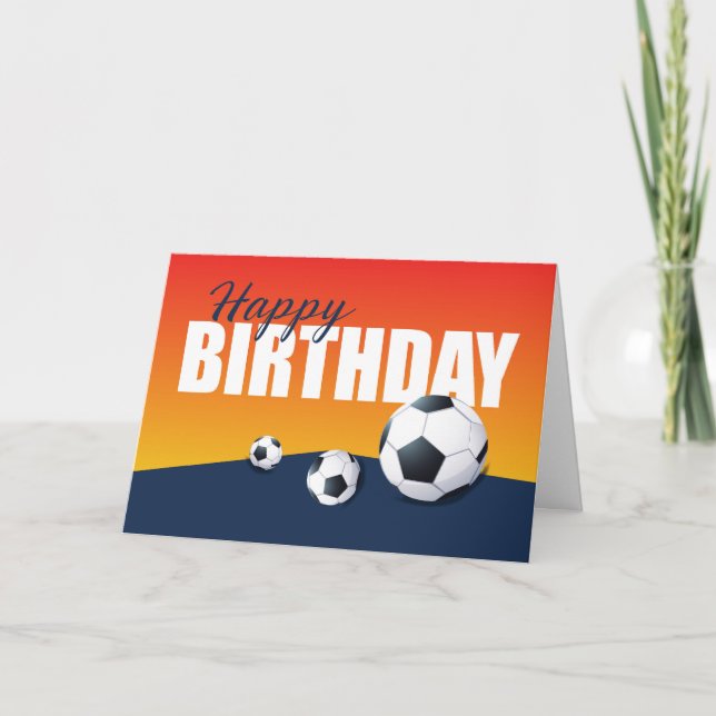 Soccer Birthday on Blue and Orange Athlete Card (Front)
