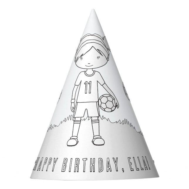 Soccer Birthday Party (Girl) - Colour Your Own Hat (Front)