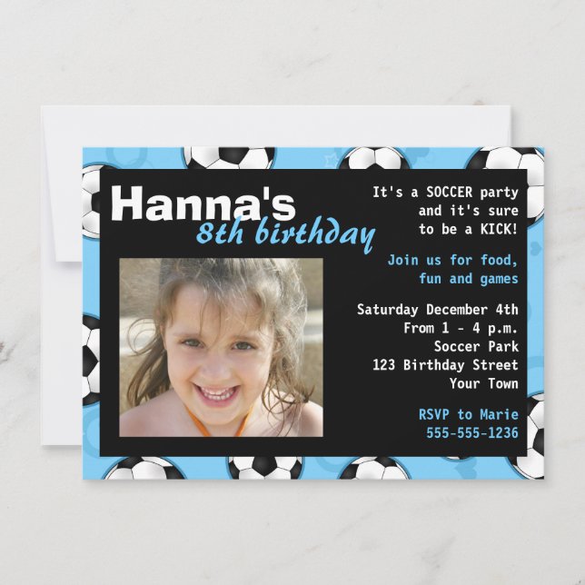 Soccer Birthday Party Invitation Blue (Front)