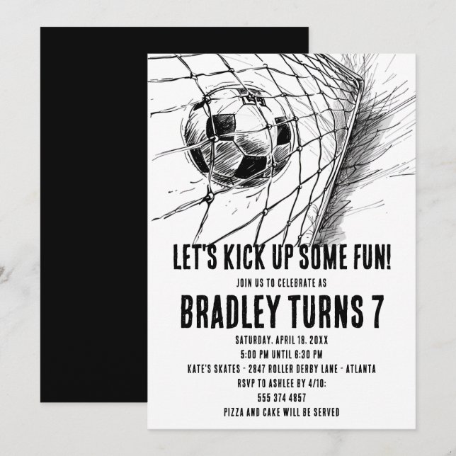 Soccer Birthday Party Invitation - Football Invite (Front/Back)