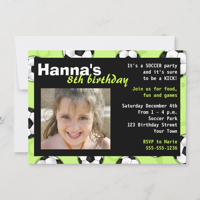 Soccer Birthday Party Invitation Green (Front)