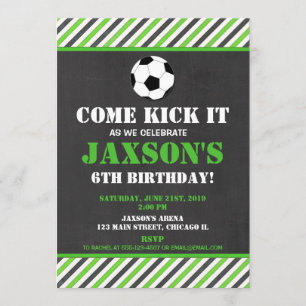 Soccer birthday party invitation green black boy