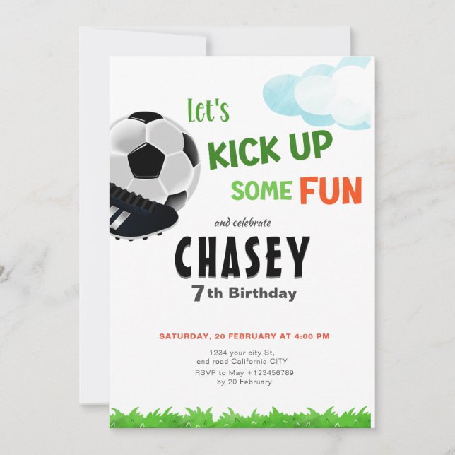 Soccer Birthday Party Invite, Digital, Printable  Invitation (Front)