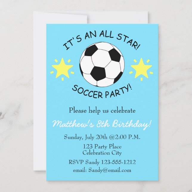 Soccer Birthday Party kids invitation customisable (Front)