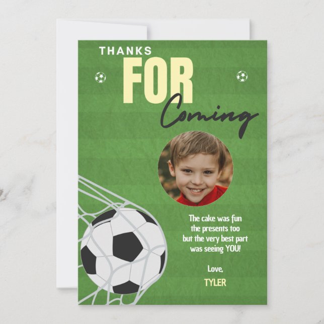 Soccer Birthday Party Thank You Card (Front)