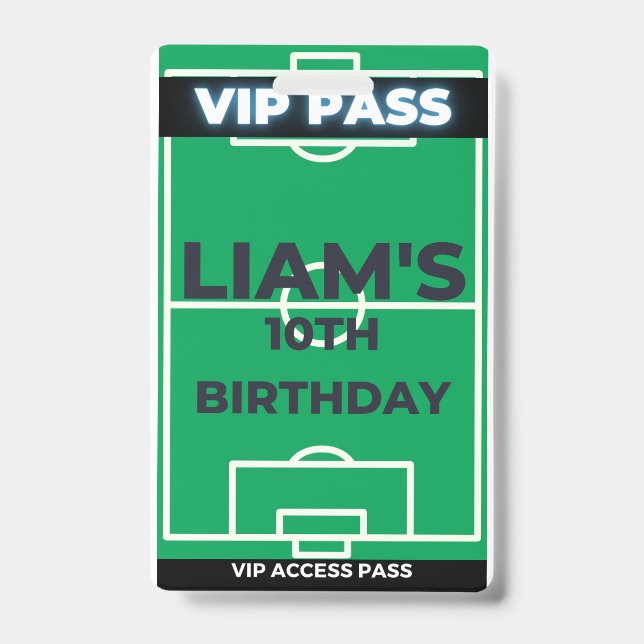 Soccer Birthday Party them VIP Pass ID Badge (Front)