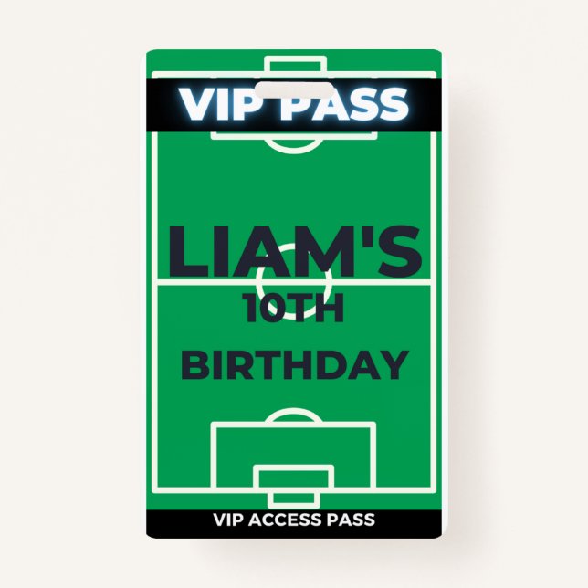 Soccer Birthday Party them VIP Pass ID Badge (Front)