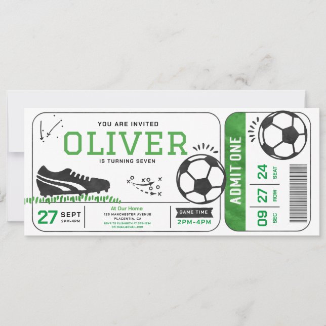 Soccer Birthday Party Ticket Sports Digital  Invitation (Front)