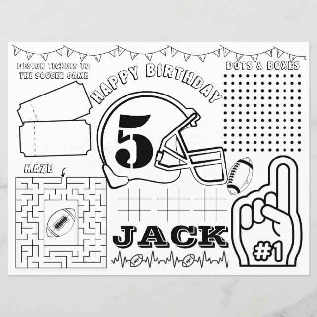 Soccer birthday placemat, soccer activity sheet (Front)