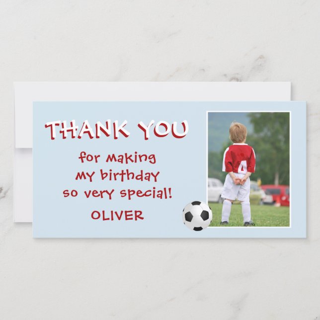 Soccer Birthday Thank you Photo Card (Front)