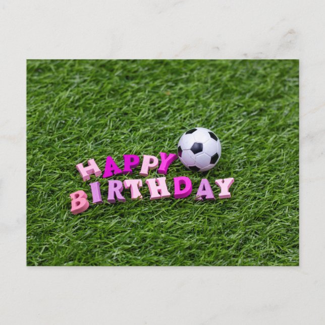Soccer Birthday with ball and Happy Birthday word Postcard (Front)