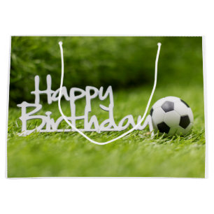 Soccer Birthday with Ball on green Large Gift Bag