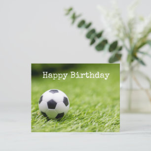 Soccer Birthday with soccer ball on green grass Card
