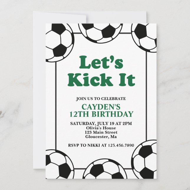 Soccer black and green Birthday Invitation (Front)