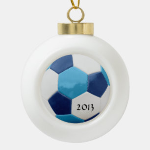 Soccer Blues Ceramic Ball Christmas Ornament