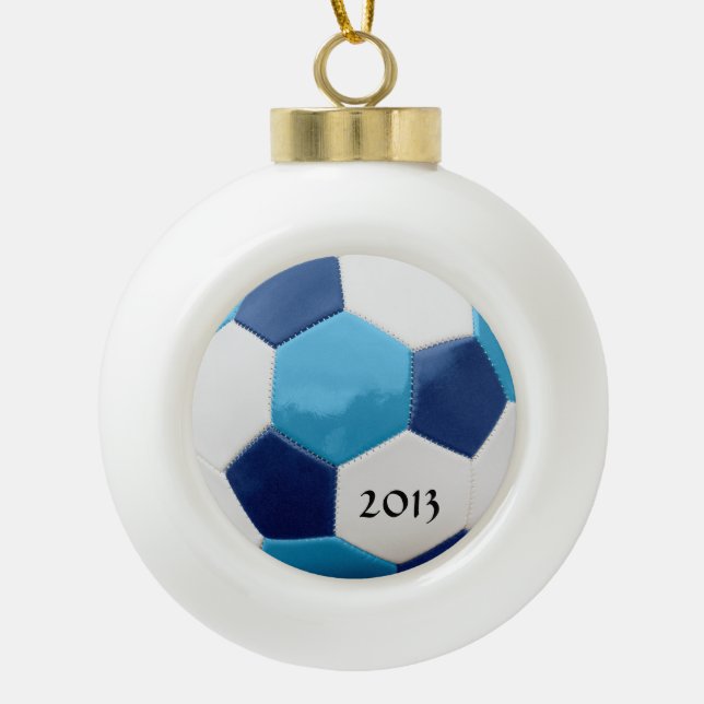 Soccer Blues Ceramic Ball Christmas Ornament (Front)