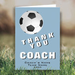Soccer Blush Blue Thank you Coach Card<br><div class="desc">Modern Soccer Blush Blue Thank you Coach Card. The card has a black and white soccer ball. Great card for thanking sports coaches,  high school team trainer,  mum or dad coach,  etc. Customise any text on the card. Add the coach`s name,  team name and year.</div>