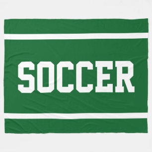 SOCCER Bold Deep Green Sporty White Text Stripes Fleece Blanket