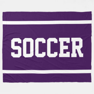 SOCCER Bold Deep Purple Sporty White Text Stripes Fleece Blanket