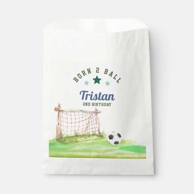 Soccer “Born Two Ball” Second Birthday Favour Bags (Front)