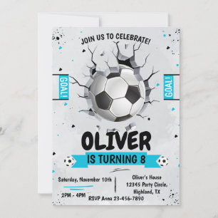 Soccer boy blue Birthday Invitation