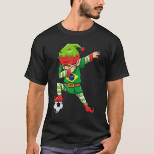 Soccer Boy Dabbing Elf Squad Christmas Brazil Foot T-Shirt