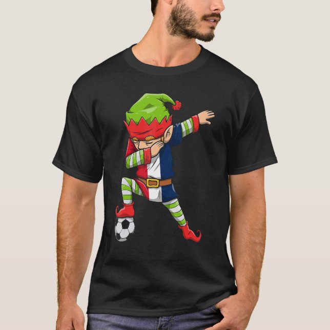 Soccer Boy Dabbing Elf Squad Christmas France Foot T-Shirt (Front)