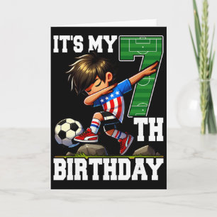 Soccer Boy It's My 7th Birthday American Flag Card