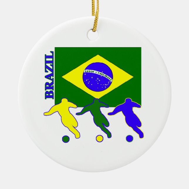 Soccer Brazil Ceramic Tree Decoration (Front)