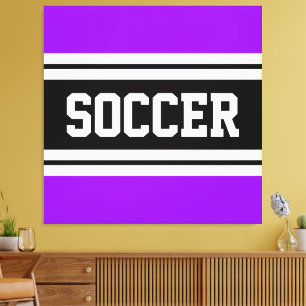 SOCCER Bright Purple Black White Racing Stripes Canvas Print
