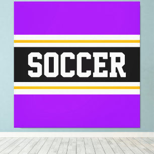 SOCCER Bright Purple Black White Yellow Stripes Canvas Print