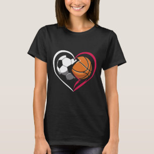 Soccer Bysketbyll Byll Heart Sports Lover Valentin T-Shirt