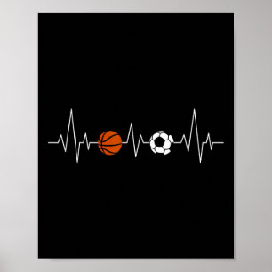 Soccer Bysketbyll Heartbeat Funny Sport Poster