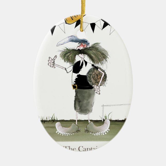 soccer captain black + white kit ceramic tree decoration (Front)