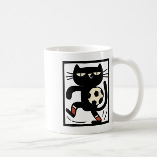 Soccer Cat Illustration – Funny Black Cat Playing  Coffee Mug