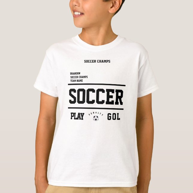 Soccer champs personalised player team number kids T-Shirt (Front)