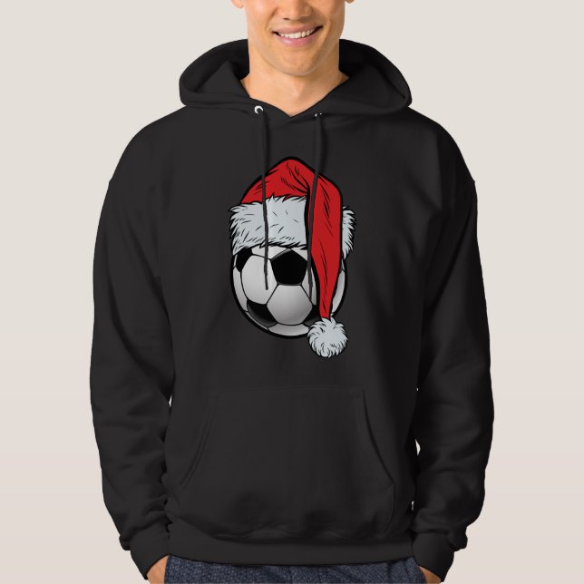 Soccer Christmas Ball Santa Hat Funny Sport Xmas Hoodie (Front)