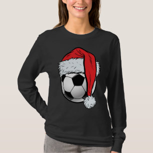 Soccer Christmas Ball Santa Hat Funny Sport Xmas T-Shirt