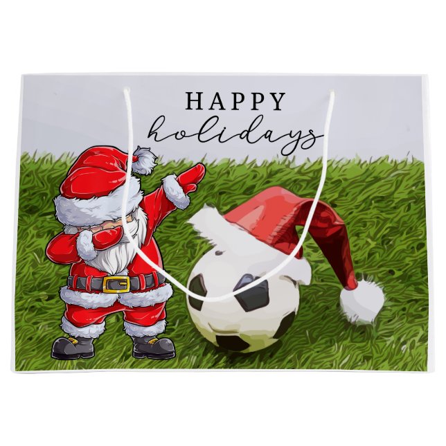 Soccer Christmas football Santa Dabbing Holidays   Large Gift Bag (Front)