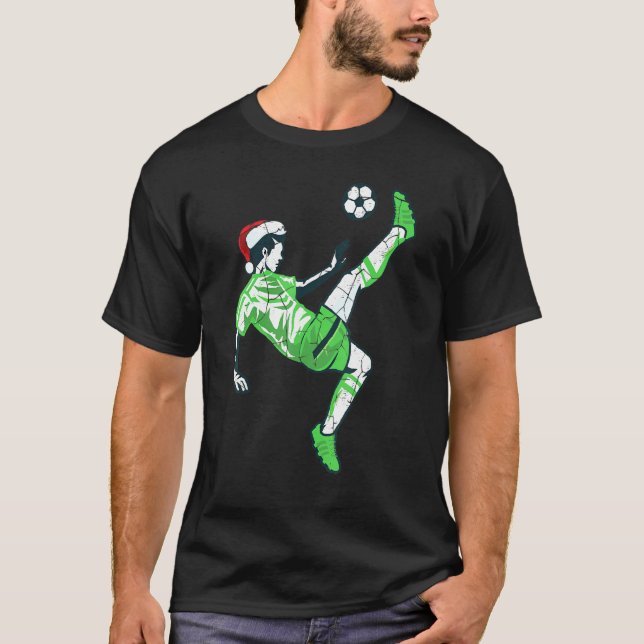 Soccer Christmas For Men With Santa Hat And Ball T-Shirt (Front)