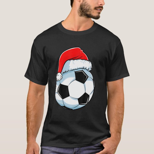 Soccer Christmas Funny Santa Hat Ball Sports Men T-Shirt (Front)