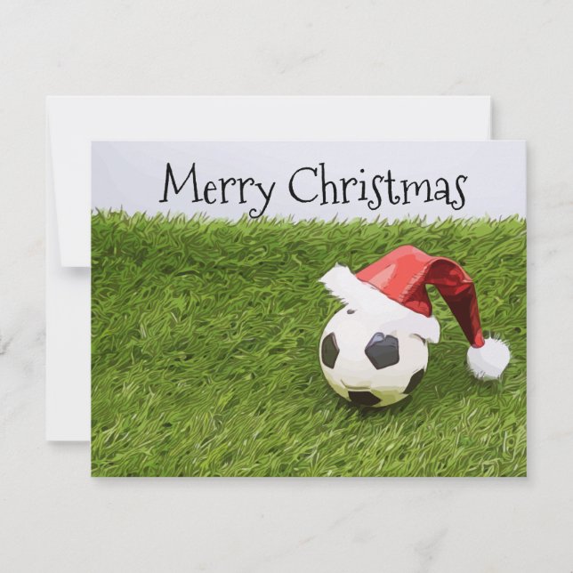Soccer Christmas Holiday Card with football Santa (Front)
