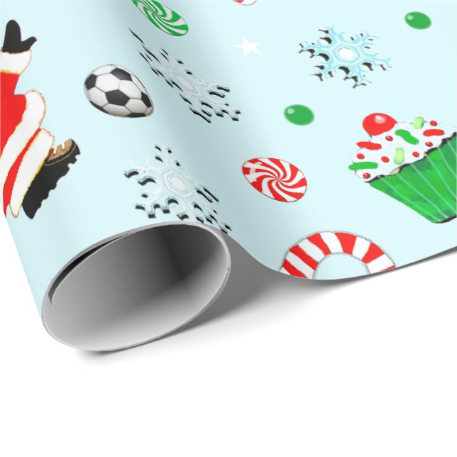 Soccer Christmas Holiday Gift Wrapping Paper (Roll Corner)