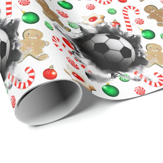 Soccer Christmas Holiday Gift Wrapping Paper (Roll Corner)