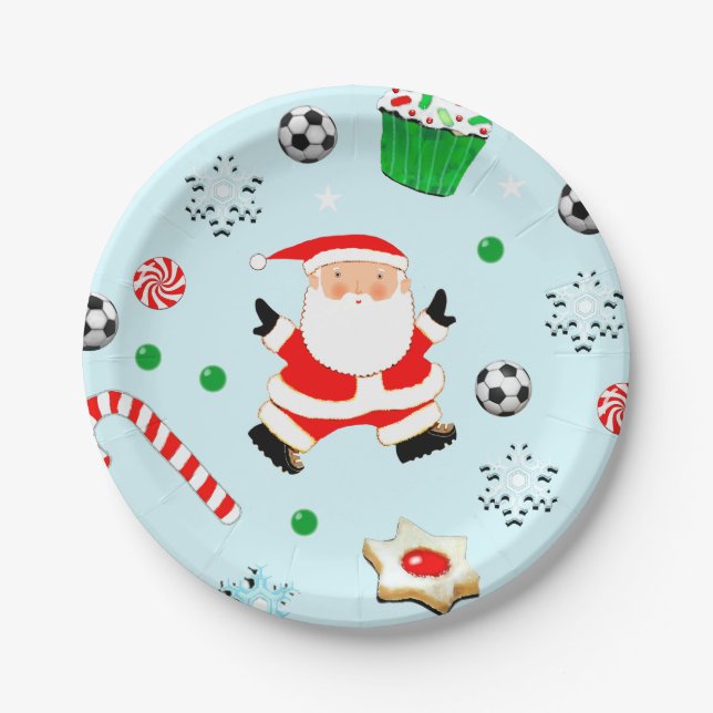 Soccer Christmas Holiday Paper Plate (Front)