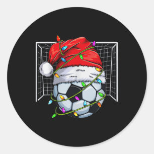 Soccer Christmas Lights Santa Hat Sports Lover Gam Classic Round Sticker