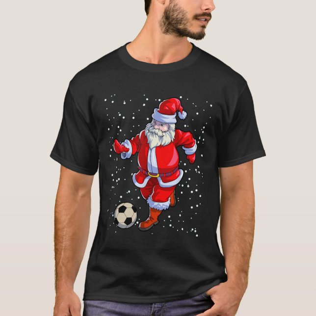Soccer Christmas Men Kids Boys Soccer Santa Claus  T-Shirt (Front)