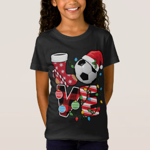Soccer Christmas Pyjamas Fun Red Plaid Santa Hat S T-Shirt